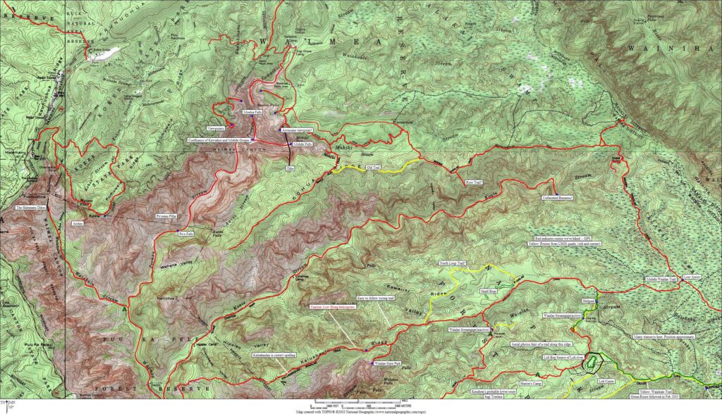 Central Alakai: Koaie Gorge and South hike trail map